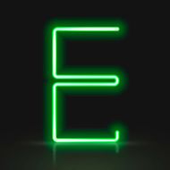 3d green neon light letter E