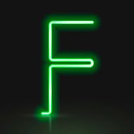 3d green neon light letter F