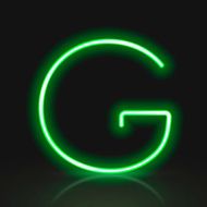 3d green neon light letter G