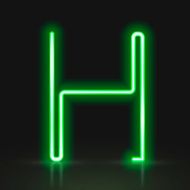 3d green neon light letter H