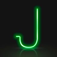 3d green neon light letter J