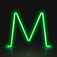3d green neon light letter M