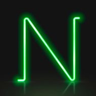 3d green neon light letter N