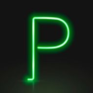 3d green neon light letter P