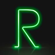 3d green neon light letter R