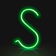 3d green neon light letter S
