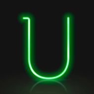 3d green neon light letter U