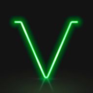 3d green neon light letter V