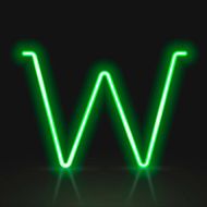 3d green neon light letter W