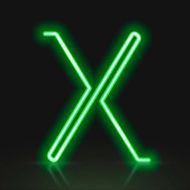 3d green neon light letter X