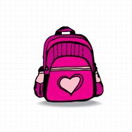 Colorful school bag on white square cell background