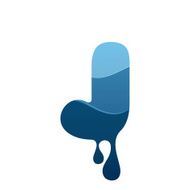 J letter logo with blue water and drops