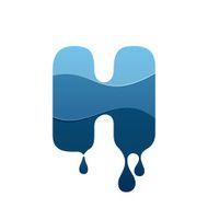H letter logo with blue water and drops