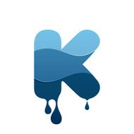 K letter logo with blue water and drops