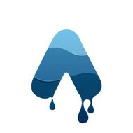 Letter A logo with blue water and drops