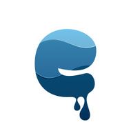 E letter logo with blue water and drops