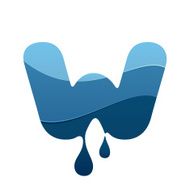 W letter logo with blue water and drops