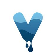 V letter logo with blue water and drops