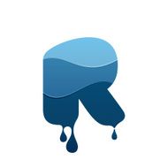 R letter logo with blue water and drops