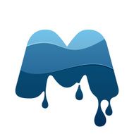 M letter logo with blue water and drops