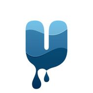 U letter logo with blue water and drops