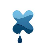 X letter logo with blue water and drops