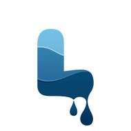 L letter logo with blue water and drops