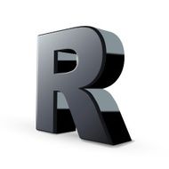 glossy black alphabet R