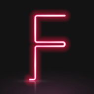 3d red neon light letter F