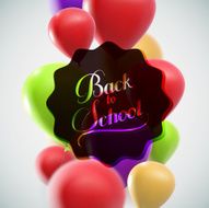 Back To School retro label with flying balloons N3