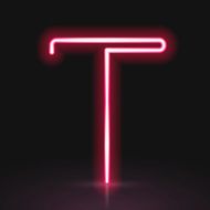 3d red neon light letter T