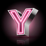 3d pink neon light letter Y