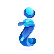 I letter logo with blue water splash and drops