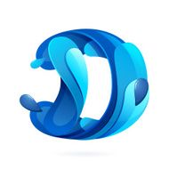 D letter logo with blue water splash and drops