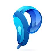 P letter logo with blue water splash and drops