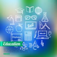 School and education outline icons set over blurred background with