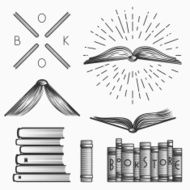 Book store logos labels and design elements Stock vector