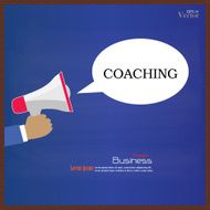 Hand holding megaphone with coaching word on chalkboard coachin N3