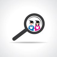 graduate student in a magnifier icon stock vector