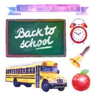 Back to school Watercolor illustration with school supplies Vector