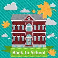 School building in front of blue sky with autumn clouds N2