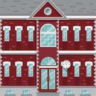Mansion red and white old building with clock on the