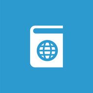 book globe icon isolated white on the blue background