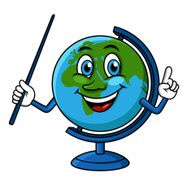 Cartoon globe character with pointer
