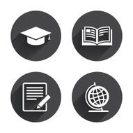 Pencil and open book signs Graduation cap icon N30