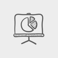 Roller screen with pie graph sketch icon