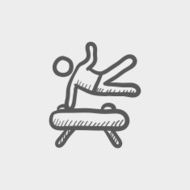 Gymnast on pommel horse sketch icon