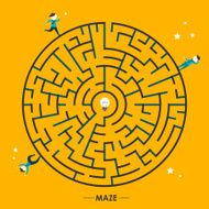 creative circular maze with bulb and businessman