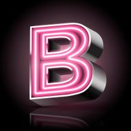 3d pink neon light letter B