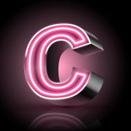 3d pink neon light letter C